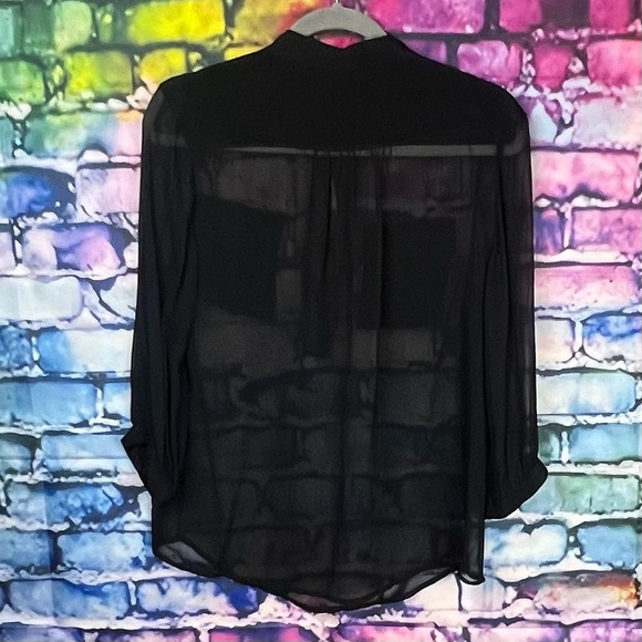 LOEFFLER RANDALL 90S BLACK SILK CHIFFON SHEER BLOUSE - Picture 3 of 4